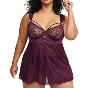 TORRID Plaid Lace Underwire Grommet Lace Up Babydoll